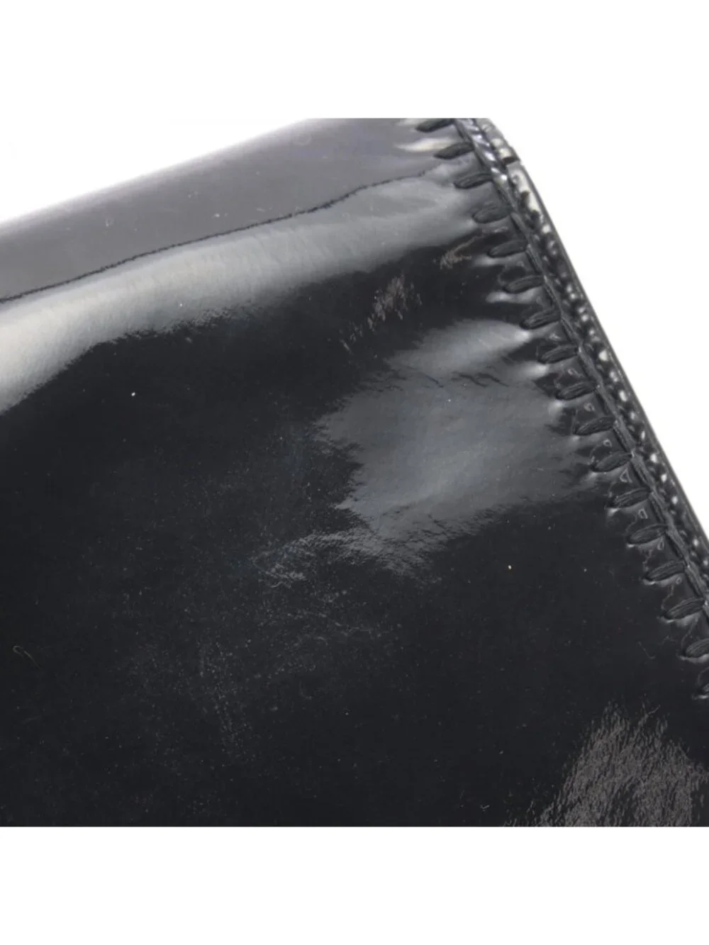 Chanel Shoulder Bag CC Logo Full Flap Black Patent Leather Chain Wallet